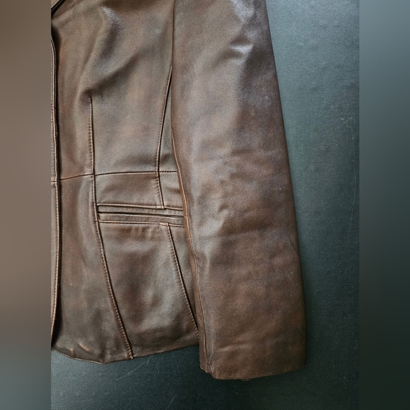 NWOT - Distressed Leather Venezia Brown Blazer - Vintage - 14/16 - Picture 9 of 10